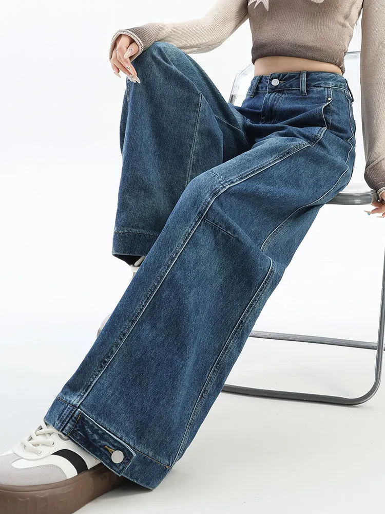 Retro curved knife jeans women's 2025 winter new loose fitting sickle shaped fashion versatile street wide leg pants