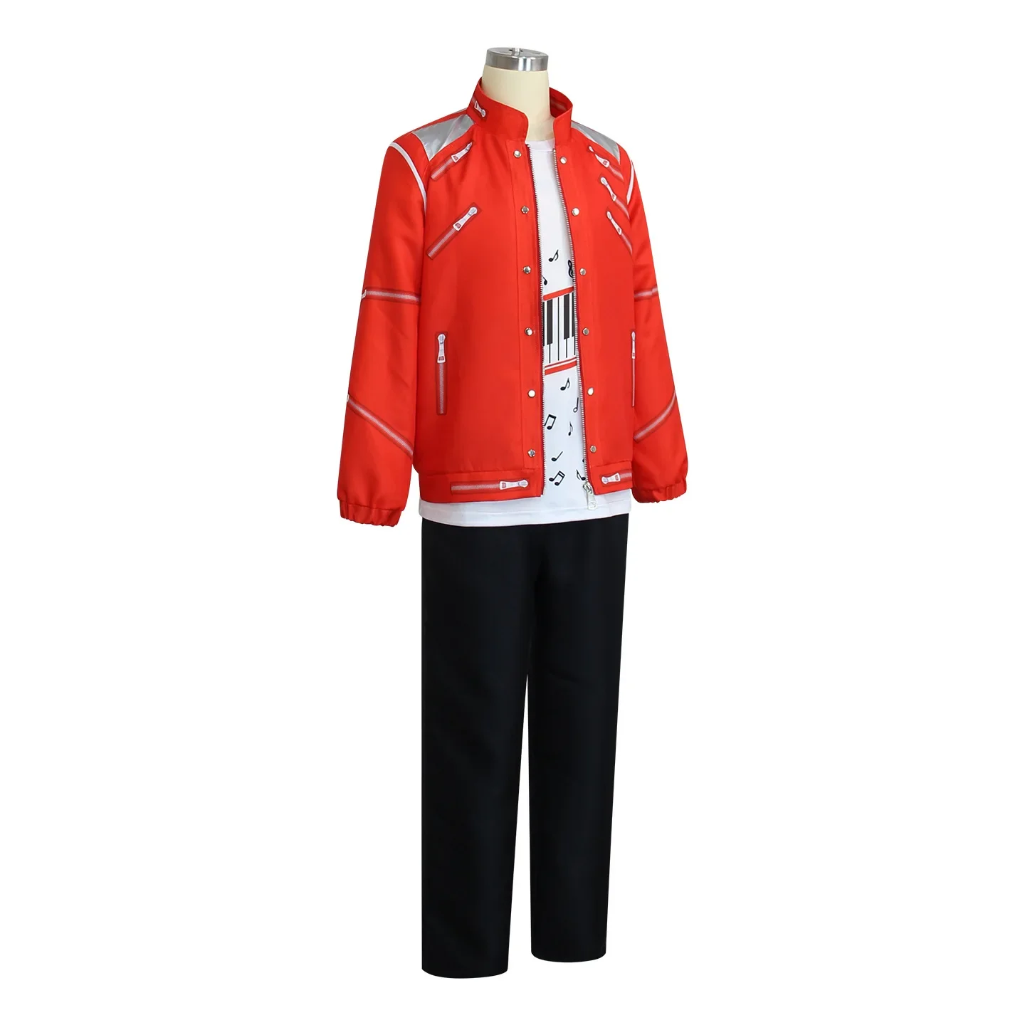 Jungen Sänger Rote Jacke Klavier-Print T-Shirt Schwarze Hose Set Halloween Kinder Bühnen-Cosplay Party-Outfit – Detail 3