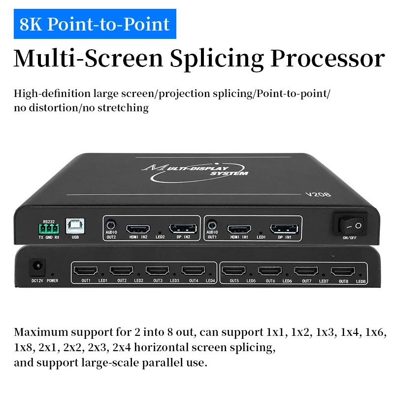 

Multi-screen 2*4 eight-screen extender 1*8/6 point-to-point screen TV projector fusion splicing processor