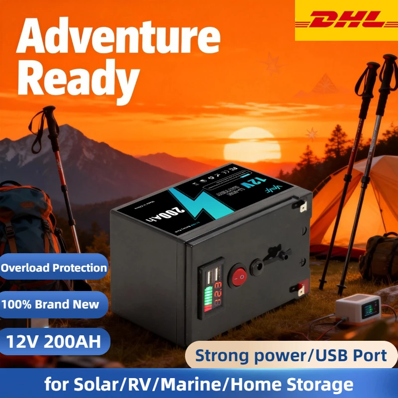 

High Quality LiFePO4 Battery 12V 200Ah, Deep Cycle Rechargeable with BMS for Scooters,Solar Power, Off-Grid,Fish Finder