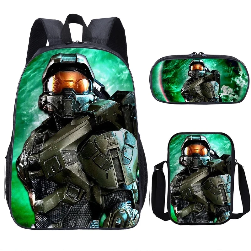 Game Halo Schoolbag Travel Backpack Shoulder Bag Pencil Case set for Kids Students