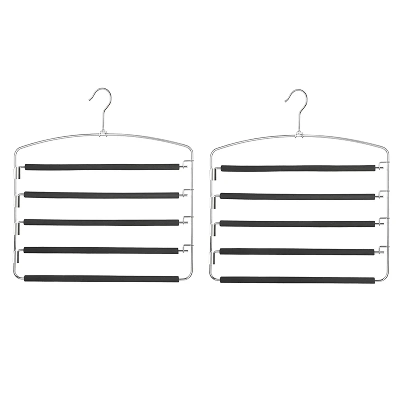 2X Pants Hangers 5 Layers Metal Slack Magic Hangers Non-Slip Foam Padded Swing Arm Space Saving Hanger