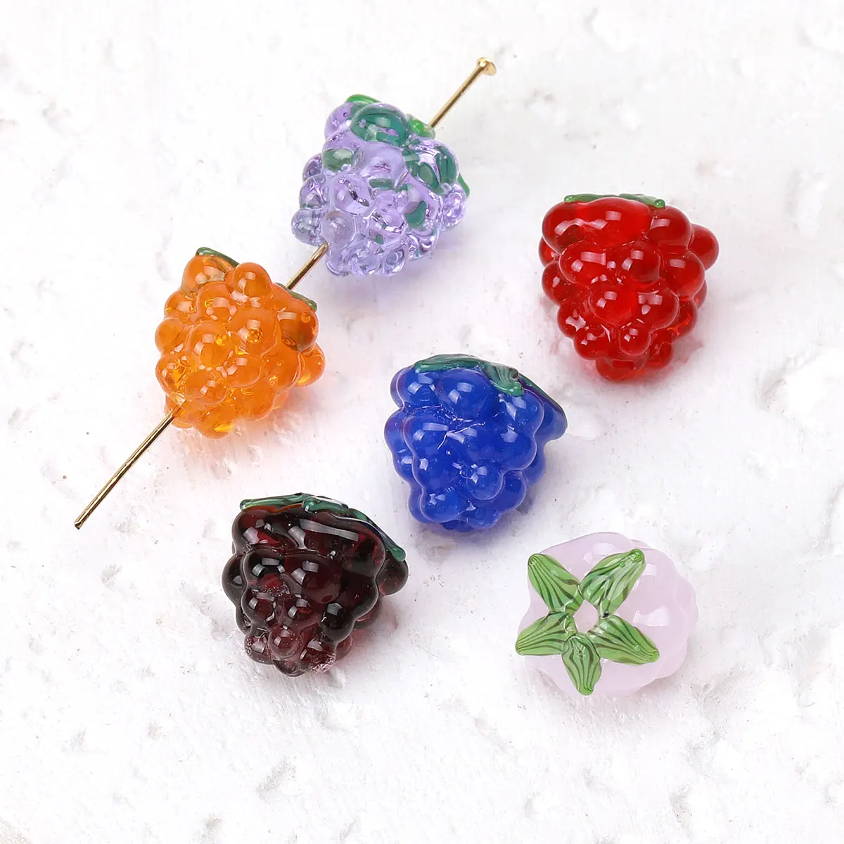 1.3cm 4pcs Random Color Mix Smooth Multicolour Raspberry Shape Charms Glass Beads DIY Handcrafted Bracelets Necklaces Accessorie