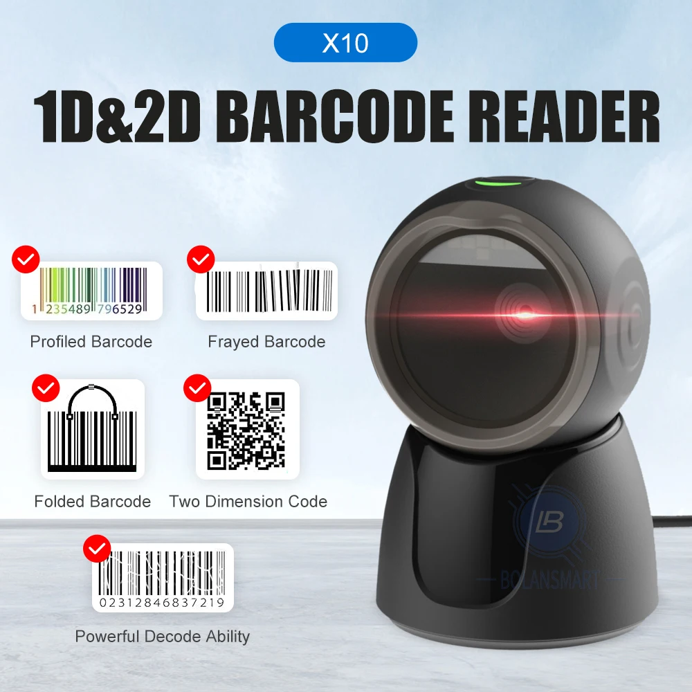 Hands-Free 2D Desktop Barcode Scanner Omnidirectional Wired USB Big Barcode Reader 1D QR Screen Barcodes Scanning Platform