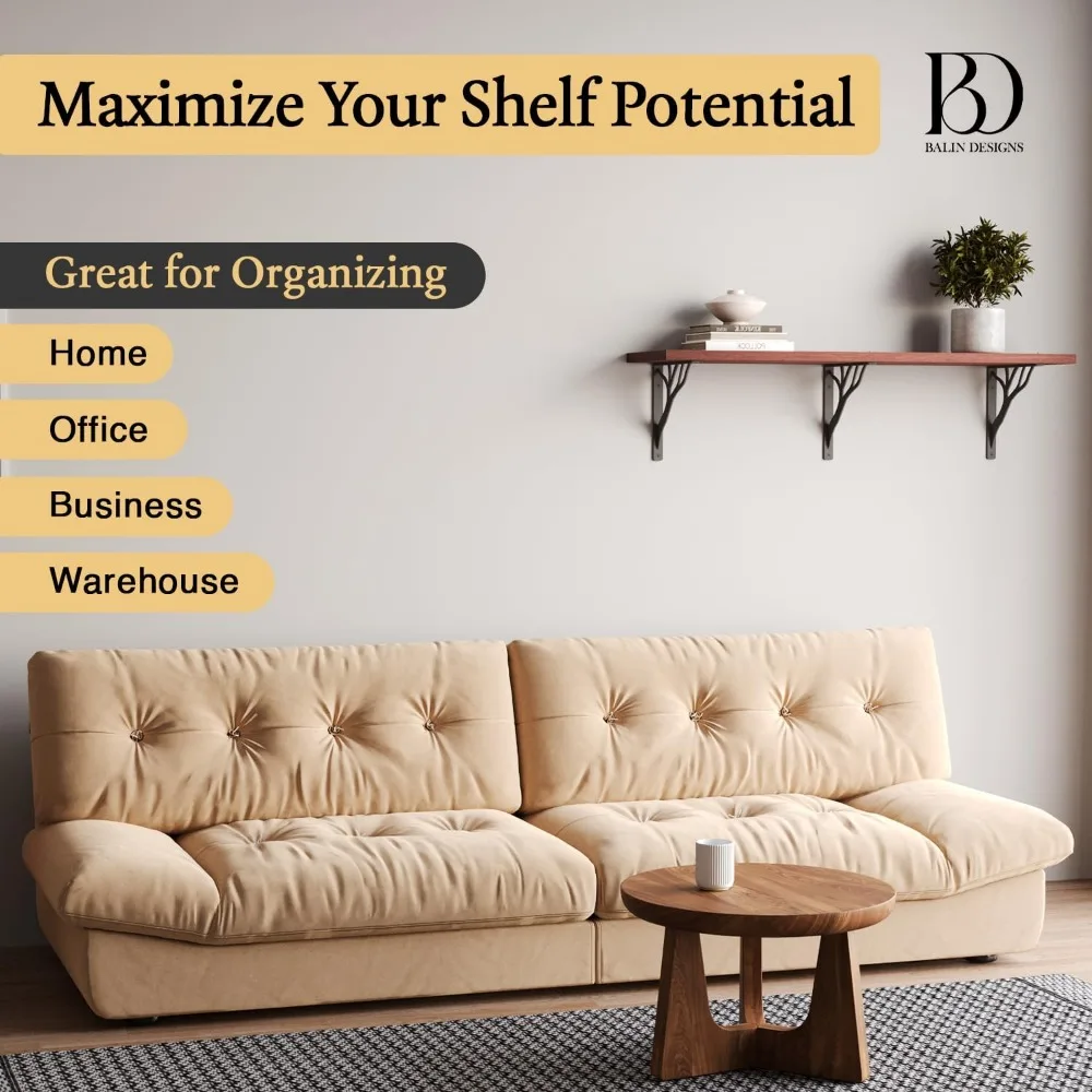 دعامات على شكل حرف L معدنية سوداء على شكل شجرة ريفية مقاس 8 بوصات شديدة التحمل للأرفف العائمة من الحديد، ودعم ديكور لديكور المنزل