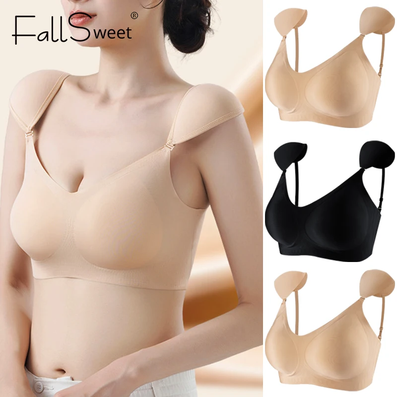 FallSweet Invisible Shoulder Pads Seamless Bra for Women Korean Wireless Push Up Bralette Detachable Straps Comfortable Lingerie