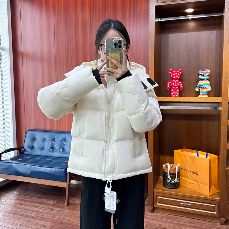 

Meecion Tee-Petal 90 White Goose down Puffer Jaet Thiened Windproof Fluffy Hooded Coat ort Sle Commute Faion