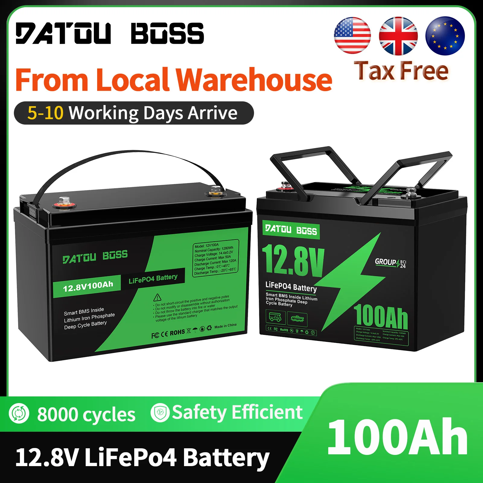 MFUZOP 12V 100Ah LiFePO4 Pil, Düşük Sıcaklık Korumalı, Dahili 100A BMS, Maks. 15.000 Döngü, Trolling Motorlar, RV için Mükemmel