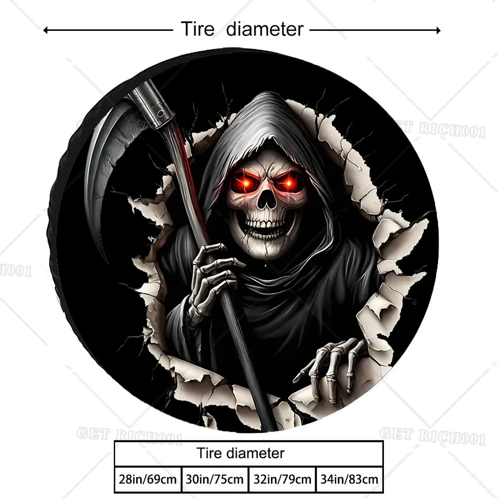 1pc Gothic Grim Reaper with Giant Scythe Spare Tire Cover, Waterproof Polyester Wheel Protector for RV, Camper