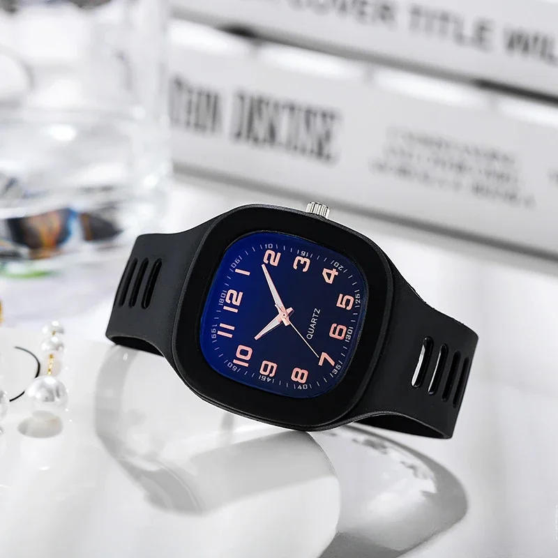 Fashion Square Large Dial Quartz Watch Silicone Strap Student Wristwatches Multicolor Fashion Casual Clock for Ladies Gift Reloj