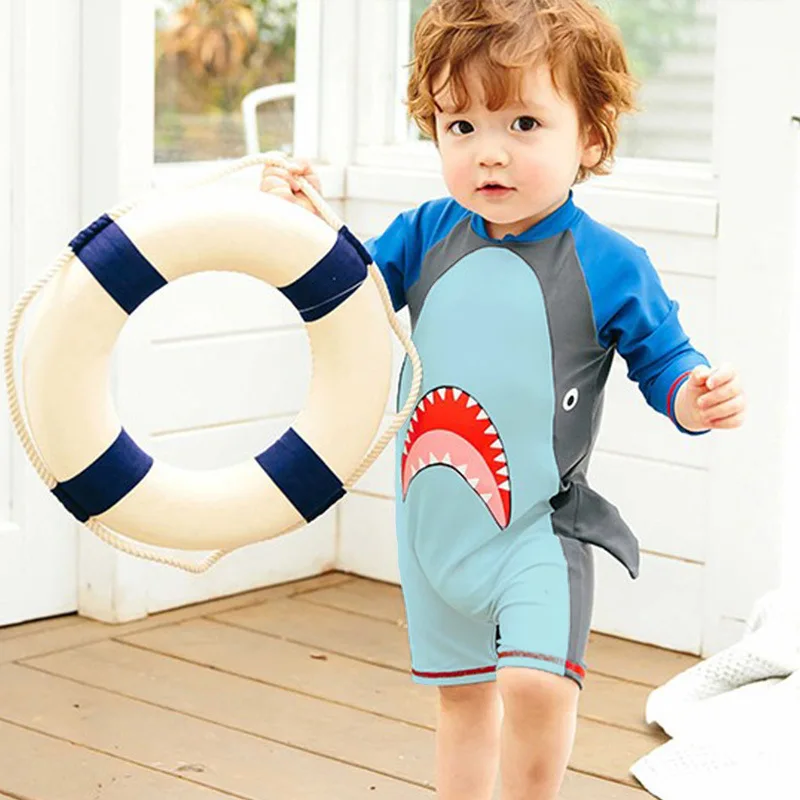 

Kids Rash Guard Swimming Clothes Quick Dry Swimwear Boys One Piece Cartoon Shark Bathing Suits Long Sleeve Surfing Suit 1-3 Y