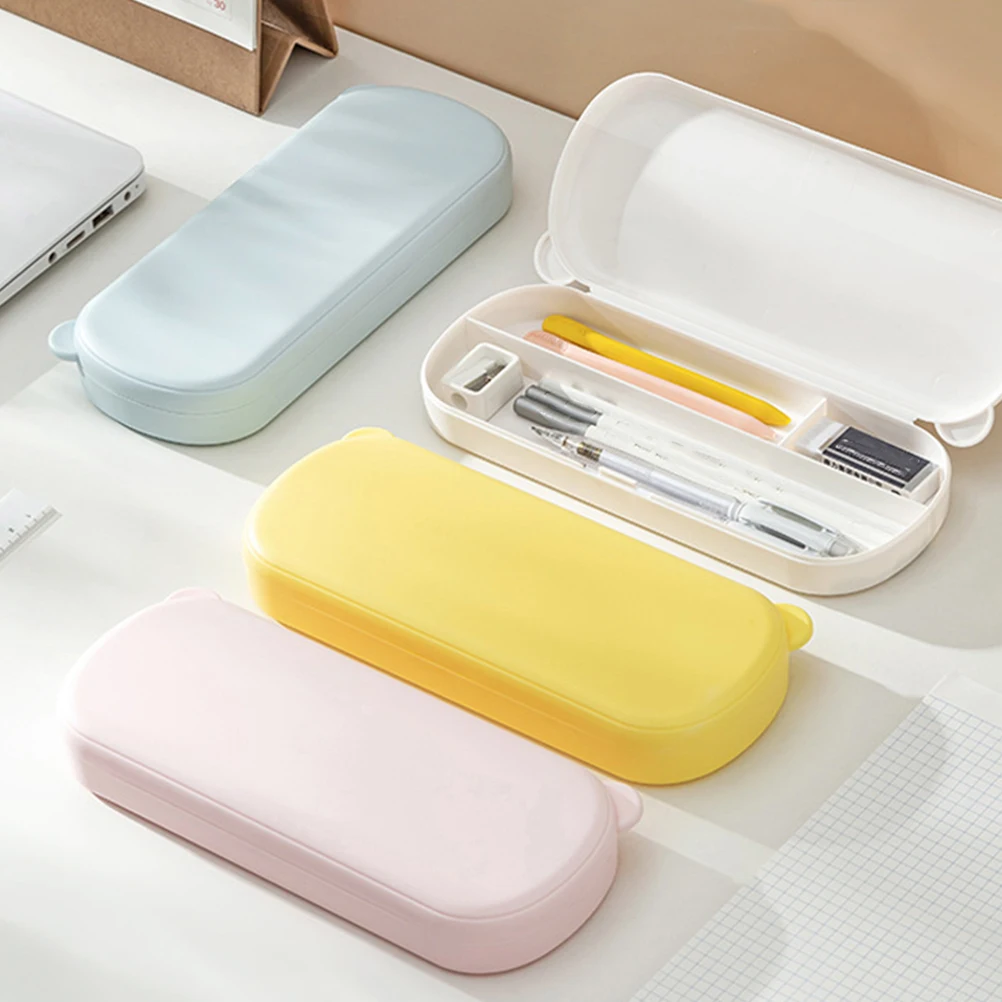 

4Pcs Bear Pencil Case Large Capacity Pen Holder School Supply Box Plastic Organizer Pencil Box with Compartments Cute Storage