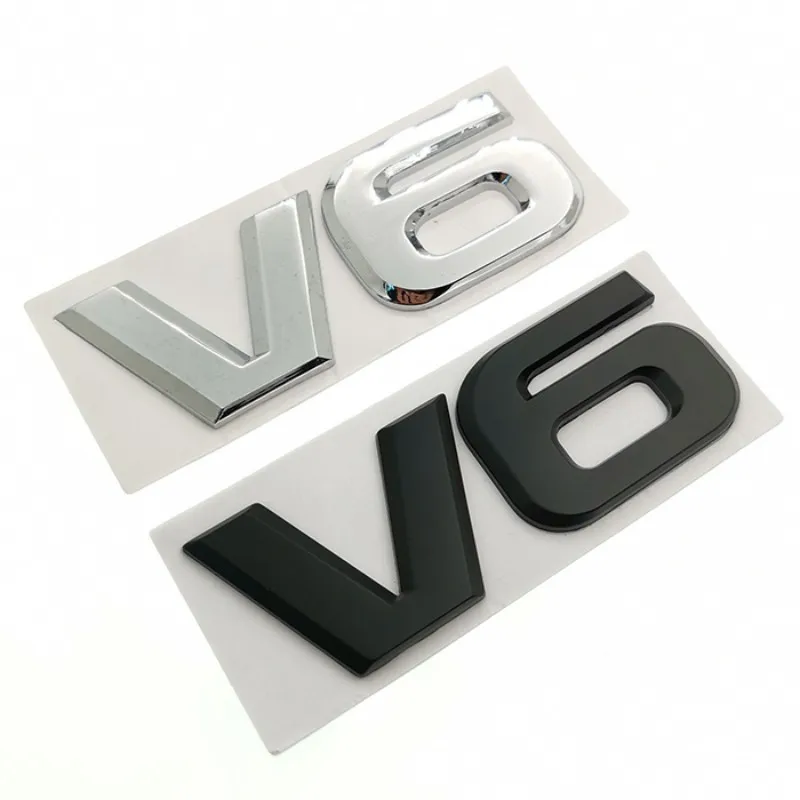 Car Styling V6 Engine Logo 3D Metal Alloy Adhesive Emblem Rear Trunk Badge Fender Sticker Car Body Decal Auto Accessory