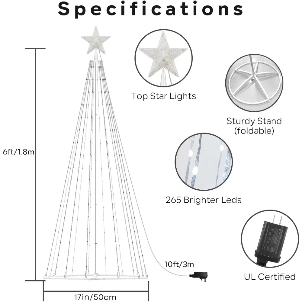 Weihnachtsbäume, 1,8 m, zum Selbermachen, für den Außenbereich, für Hof mit 47 vorbeleuchteten Lichtern, LED-Weihnachtsbaumbeleuchtung, Farbwechsel, Synchronisierungs-Musikdekorationen