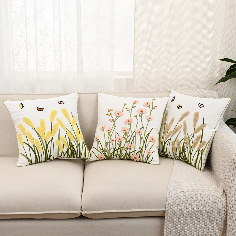 BUYNOW Reed Floret funda de almohada bordada Retro idílico fresco sala de estar sofá funda de cojín decoración del hogar dormitorio cojines para sala