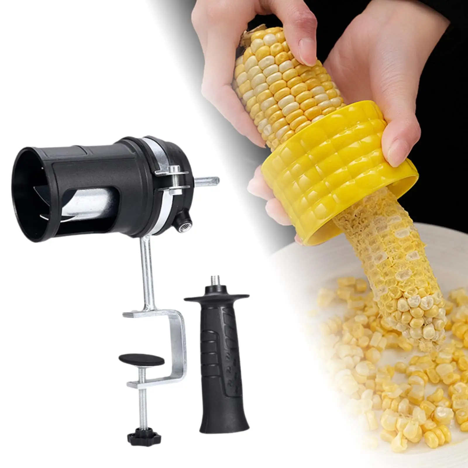 

Dry Corn Thresher with Handle Desk Clip for Power Drill 9.4x5inch Easily Install Lightweight Corn Stripper Corn COB Remover