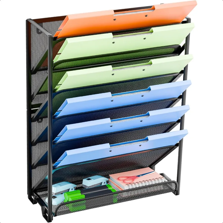 

Wall File Organizer Mesh 7Tier Vertical Hanging File Holder Desktop Metal Files Rack for Office and Home Black