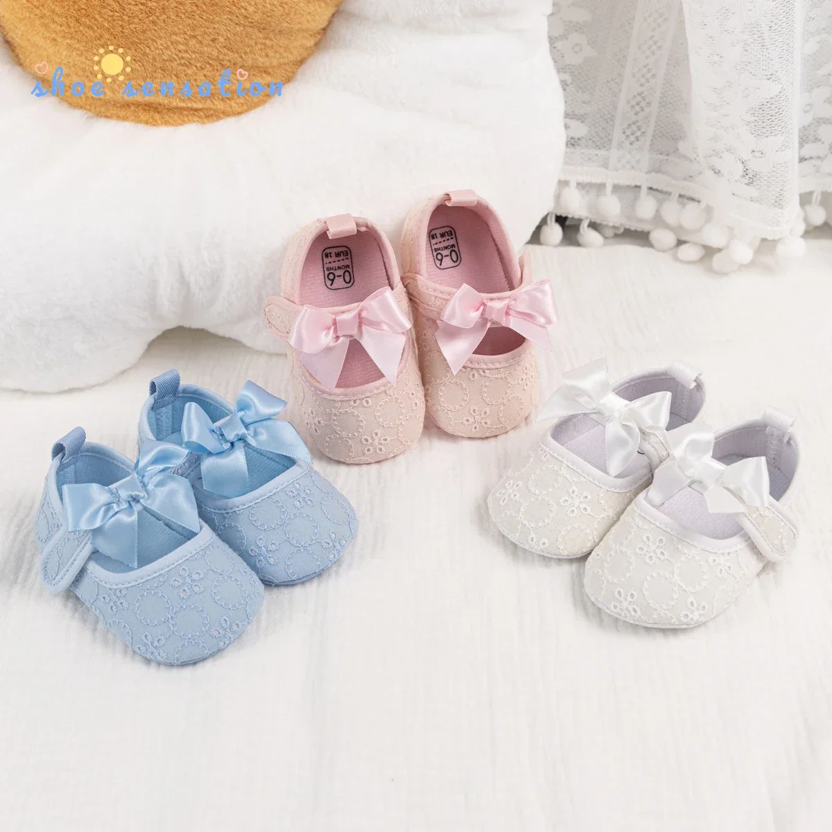 

Four Seasons Newborn Baby Walking Shoes Classic Color Matching Bow Princess Shoes Baby Girl Anti-slip Soft Bottom Solid Color