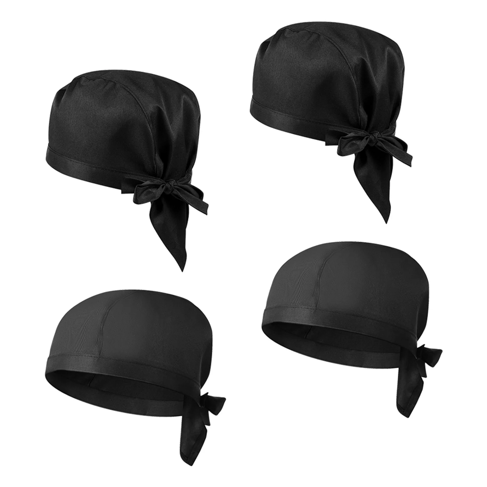 4pcs Chef Hat Turban Hats Black Quick Drying Easy Cleaning Cook Uniform Hat Restaurant Kitchen Workshop Practical Long Term