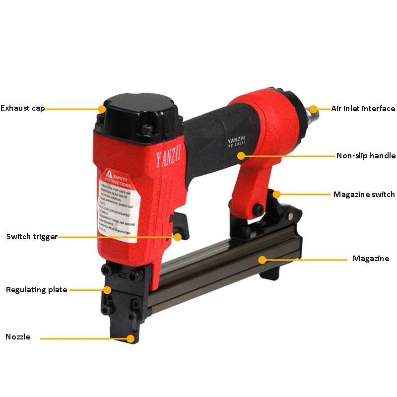 Pneumatic Staple Gun/Nail Gun Finish Nailer and Stapler 1.2x0.6mm Nail, 4-7Bar for DIY Project and Upholstery