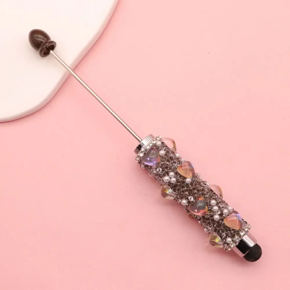 1pc Bling Bling Heart Diamond Beadable Pen DIY Beadable 2-in-1 Stylus Pen Capacitive Touch Ballpoint Pen School Office