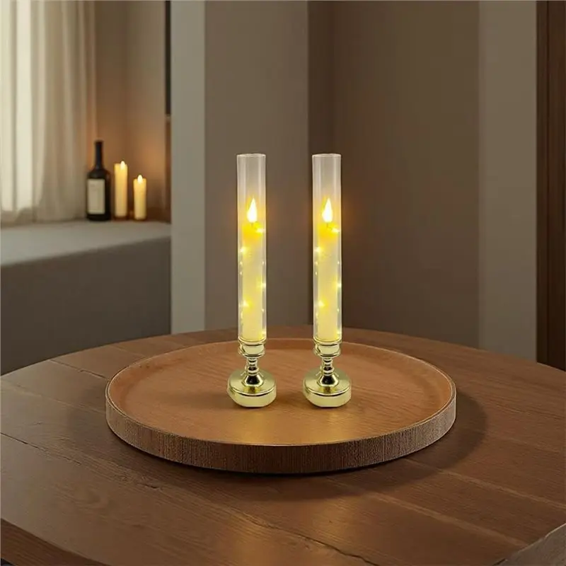 RMWIN-Flameless LED Taper Candles For Home Decor With Remote Timer,Embedded Star String Lights