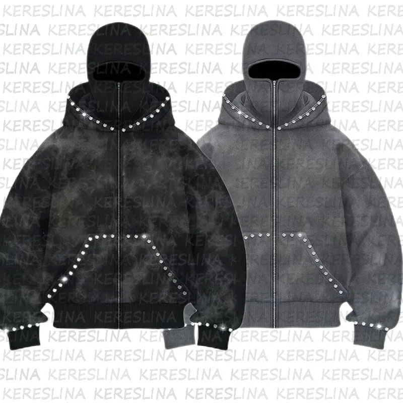 2025 European and American new hoodie Y2K hot stamping light plate casual street trend men's and women's hooded cardigan jacket