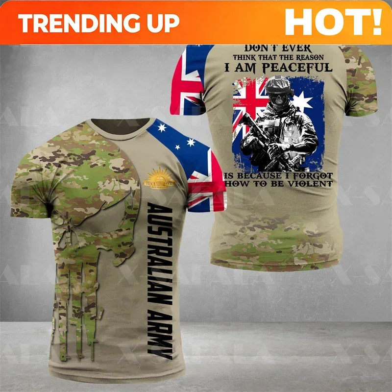 Customization Australia Flag Skull Graphic T Shirt For Men Clothing Aussie Flag T-shirt Forest Jungle Camouflage Tee Shirts Shor