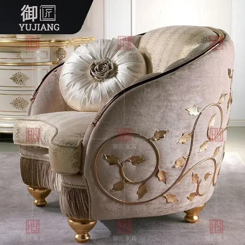 Легкий роскошный тканевый диван, комбинация французского ретро-гостини, диван с резьбой по дереву и цветком