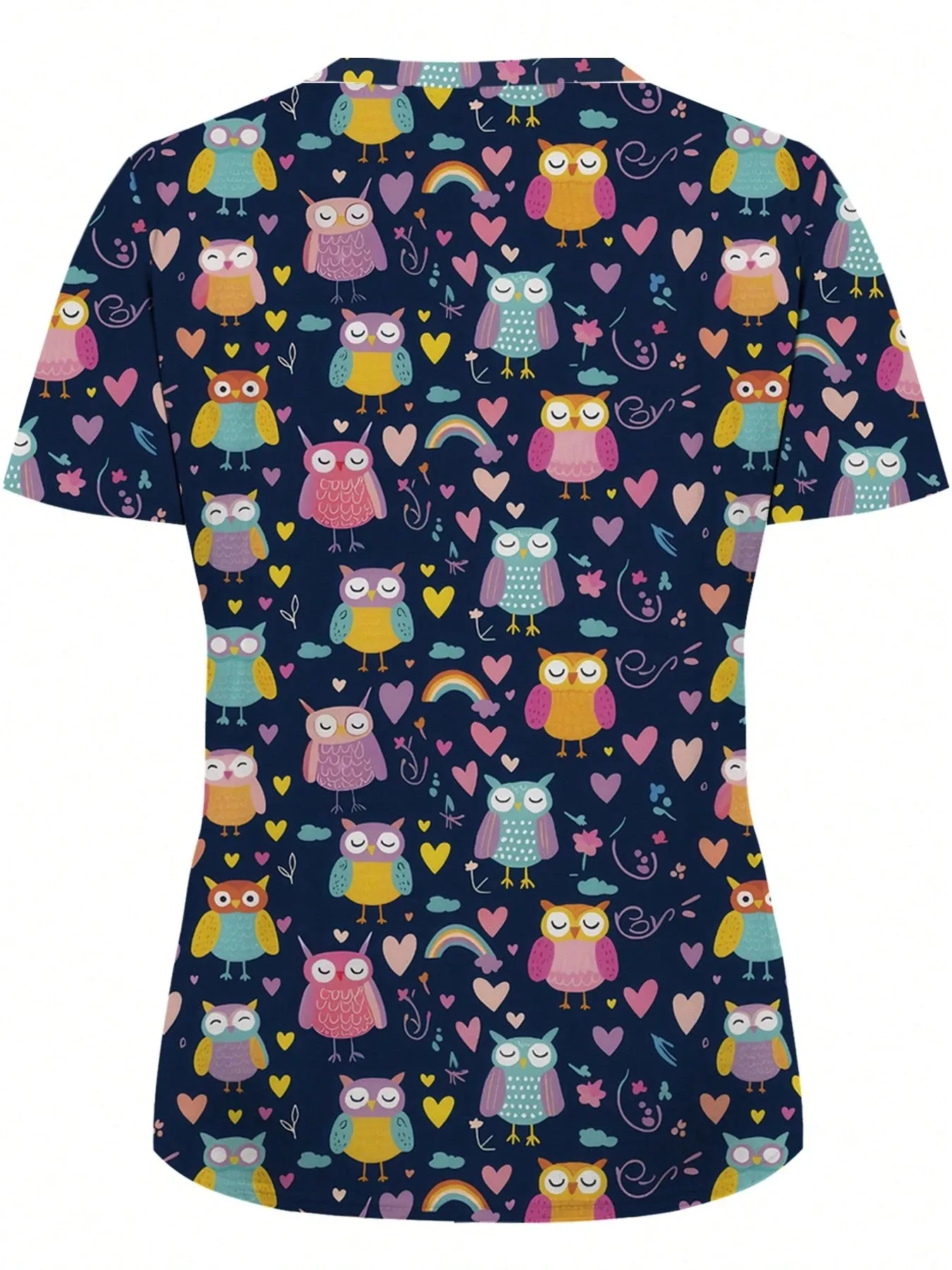 Summer Women's V-neck T-shirt, Printed Workwear Top, Animal Nurse Uniform Shirt with Pockets, Hospital Nursing Uniform view 6