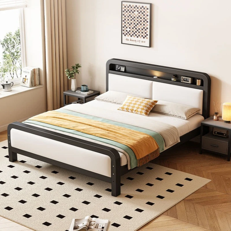 Cama doble de hierro forjado para el hogar, cama individual de acero inoxidable para niños, 1,5 metros, camas matrimoniales, muebles para el hogar