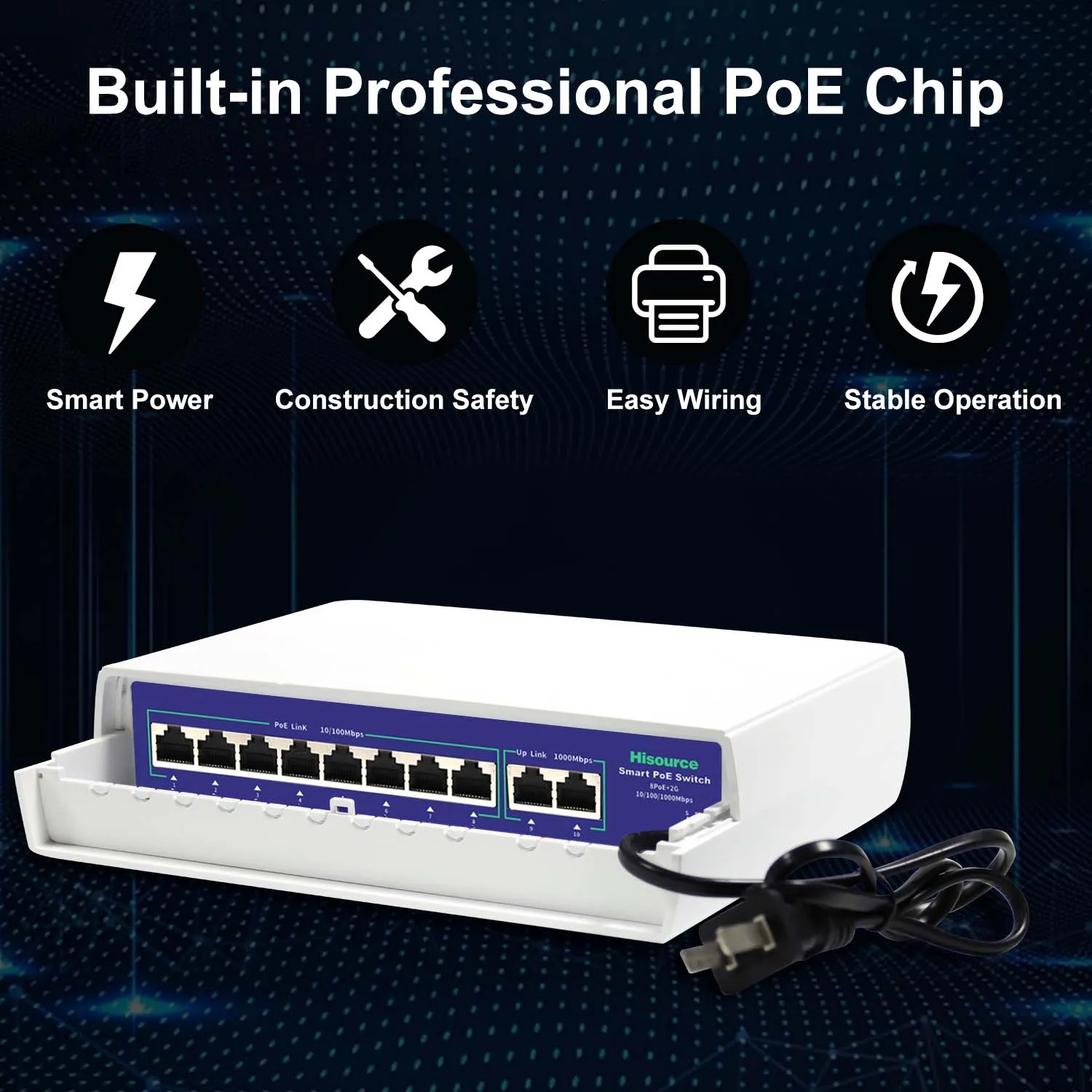 Hisource Outdoor Waterproof 6 8 9 Port POE Ethernet Switch Active 48V Support IEEE 802.3af/at Network Switch for IPC/Wireless AP