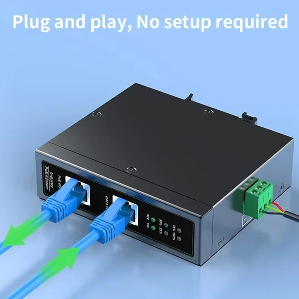 Industrial 2.5G POE Injector DIN Rail with 6KV Surge Protection Alloy Case 30/90/120/150W Input 48-57Vdc/12-57Vdc 802.3 AT/AF/BT