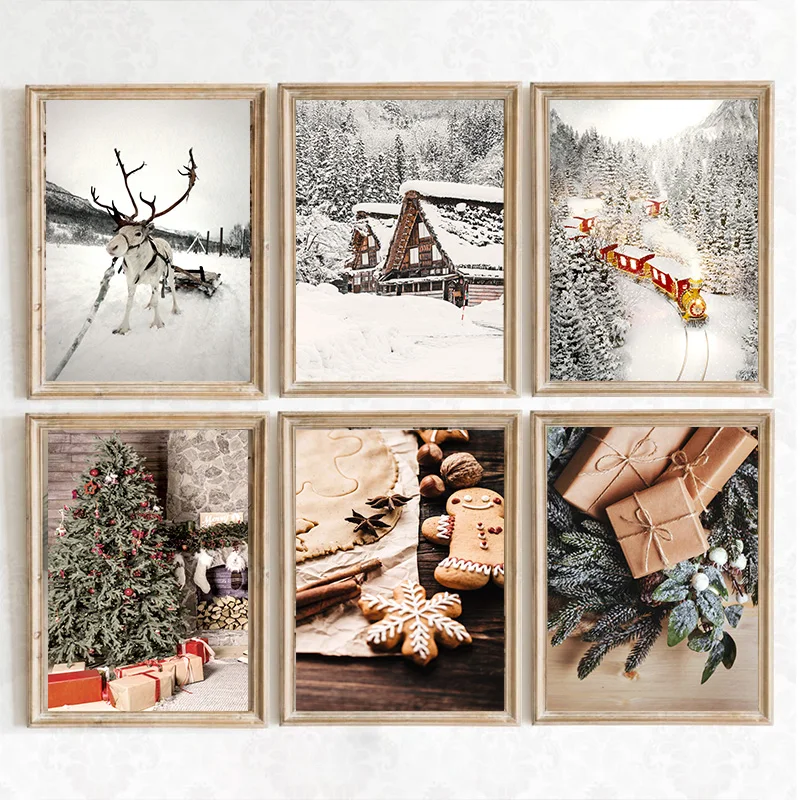 Winter Snowy Forest Frosty Moose Christmas Wall Art House Photo Gallery Wall Nordic Poster Cozy Holiday Wall Canvas Painting