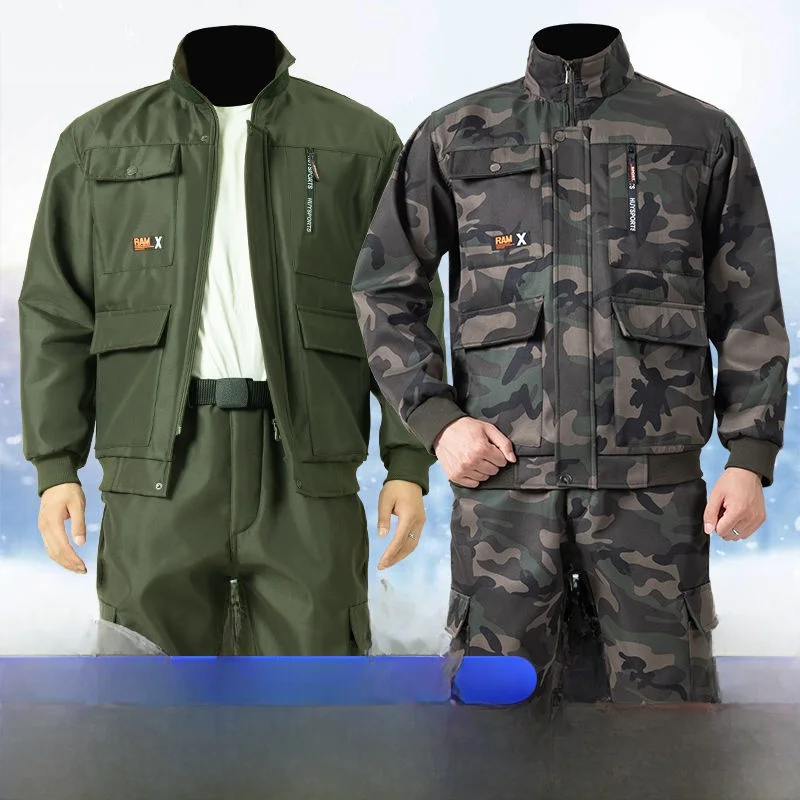 Thickened Fleece Winter Work Uniform Set Men's Casual Automotive Repair Dirt Resistant Wear Proof Labor Protection Suit