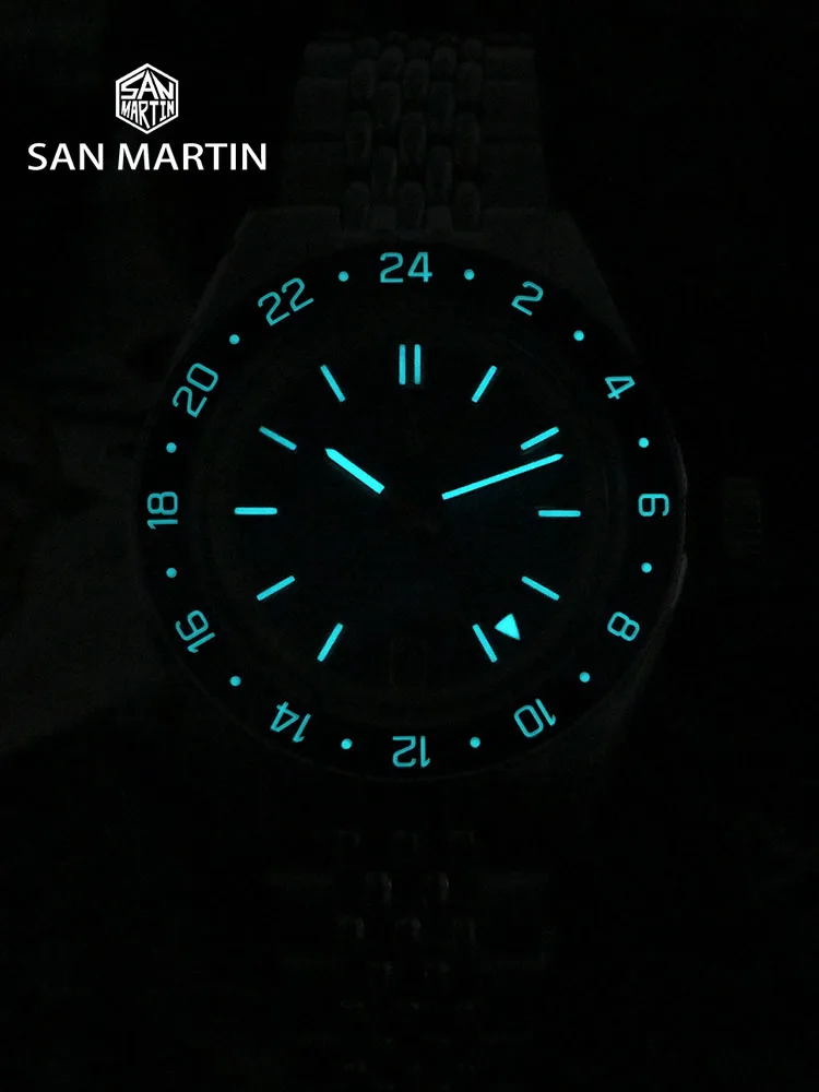 San Martin oryginalny Design moda GMT 39.5mm męski zegarek sportowy japonia NH34 automatyczny mechaniczny wodoodporny 100m SN0116 Reloj