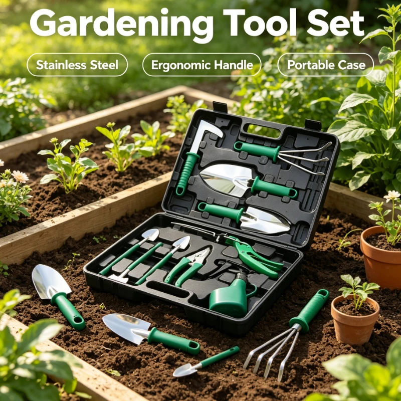 10-Piece Gardening Tool Set with Gift Box Pruning Scissors Shovel Rake Hand Trowel Watering Can for Home Garden Essentials