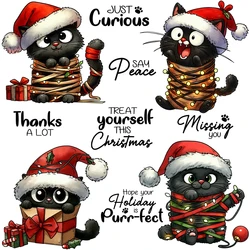 Mangocraft Cute Christmas Black Cats Cutting Dies Clear Stamp DIY Scrapbooking Metal Dies Silicone Stamp For Cards Album Decor