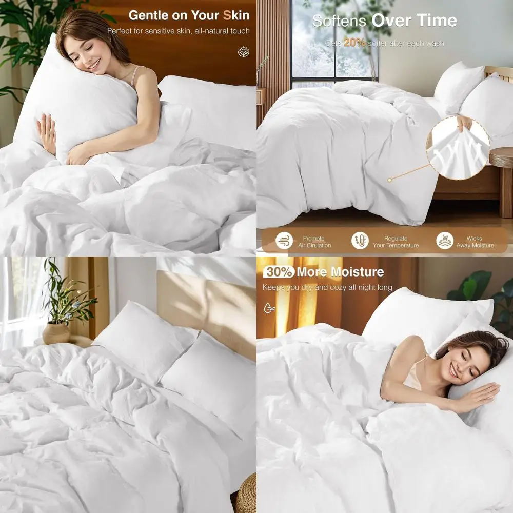 

Комплект пододеяльников из 100% льна размера «queen-size» — дышащий, влагоотводящий, прочный, с застежкой-молнией и угловыми завязками (белый)