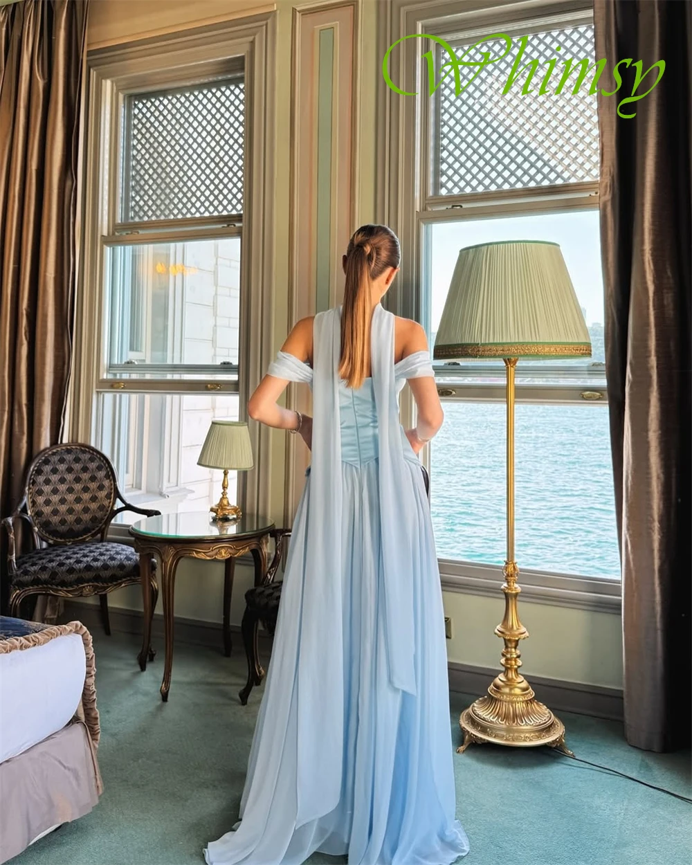 

Customized Formal Chiffon Evening Dress Delicate Boat Neck Prom Dresses Temperament Sweep Train Special Occasion Gowns