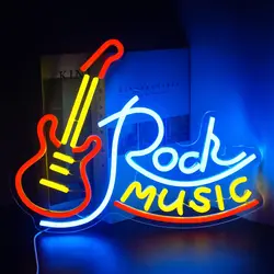 Looklight Muzyka rockowa Neonowy dekor ścienny, ściemnialny zasilacz USB LED, pokój gier Bar Sklep Festiwal muzyczny Wystrój imprezy rockowej