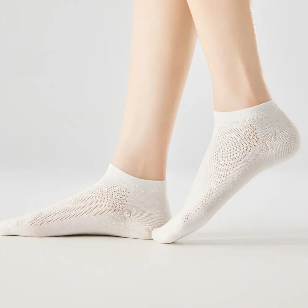 

5Pairs Solid Color Women Boat Socks Sweat Absorption Anti Slip Cotton Mesh Socks Breathable Hosiery Ankle Thin Socks Summer