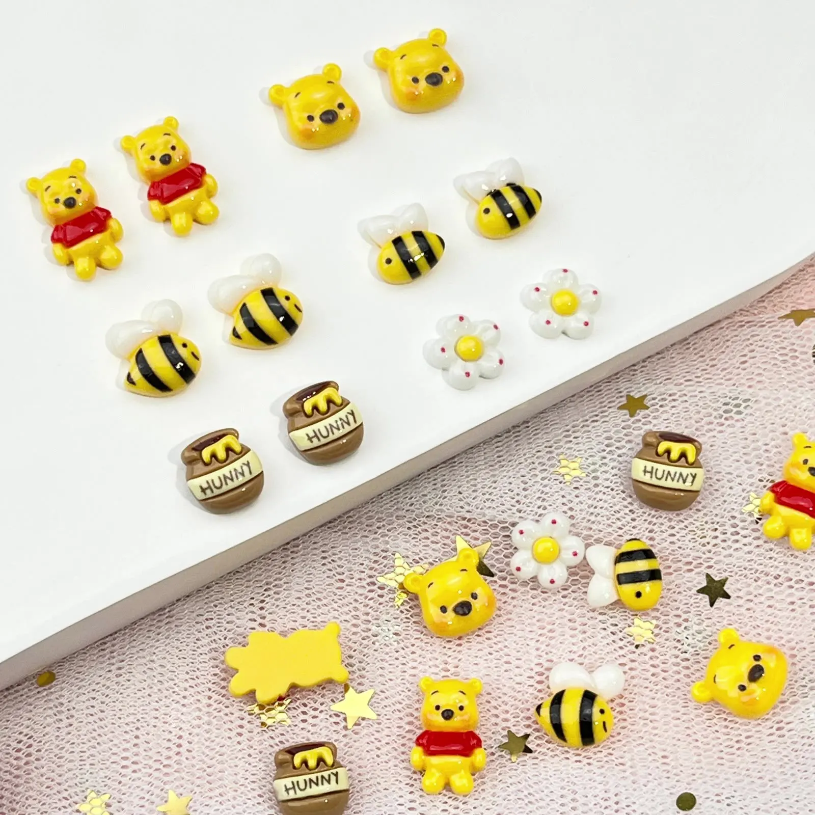 لإكسسوارات فن الأظافر الكرتونية Bearwinnie - مشابك شعر لطيفة على شكل نحلة وزهرة مصنوعة من الراتنج - إكسسوارات أظافر يمكن ارتداؤها بنفسك #1