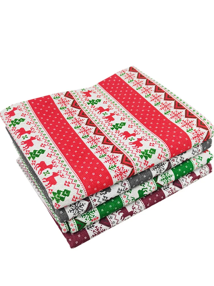 4 Sets mit 50 x 50 cm großen quadratischen Weihnachtsmusterstücken aus Leinen, geeignet für Patchwork, DIY-Nähen und handgefertigtes Basteln.