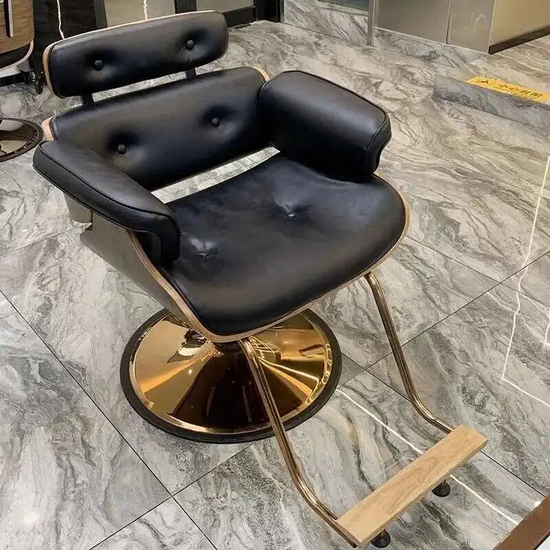 Lie cadeira de cabelo plana barbearia salão de beleza levantamento luxo salão embelezar rotação especial cadeira de couro nogueira fabricante venda