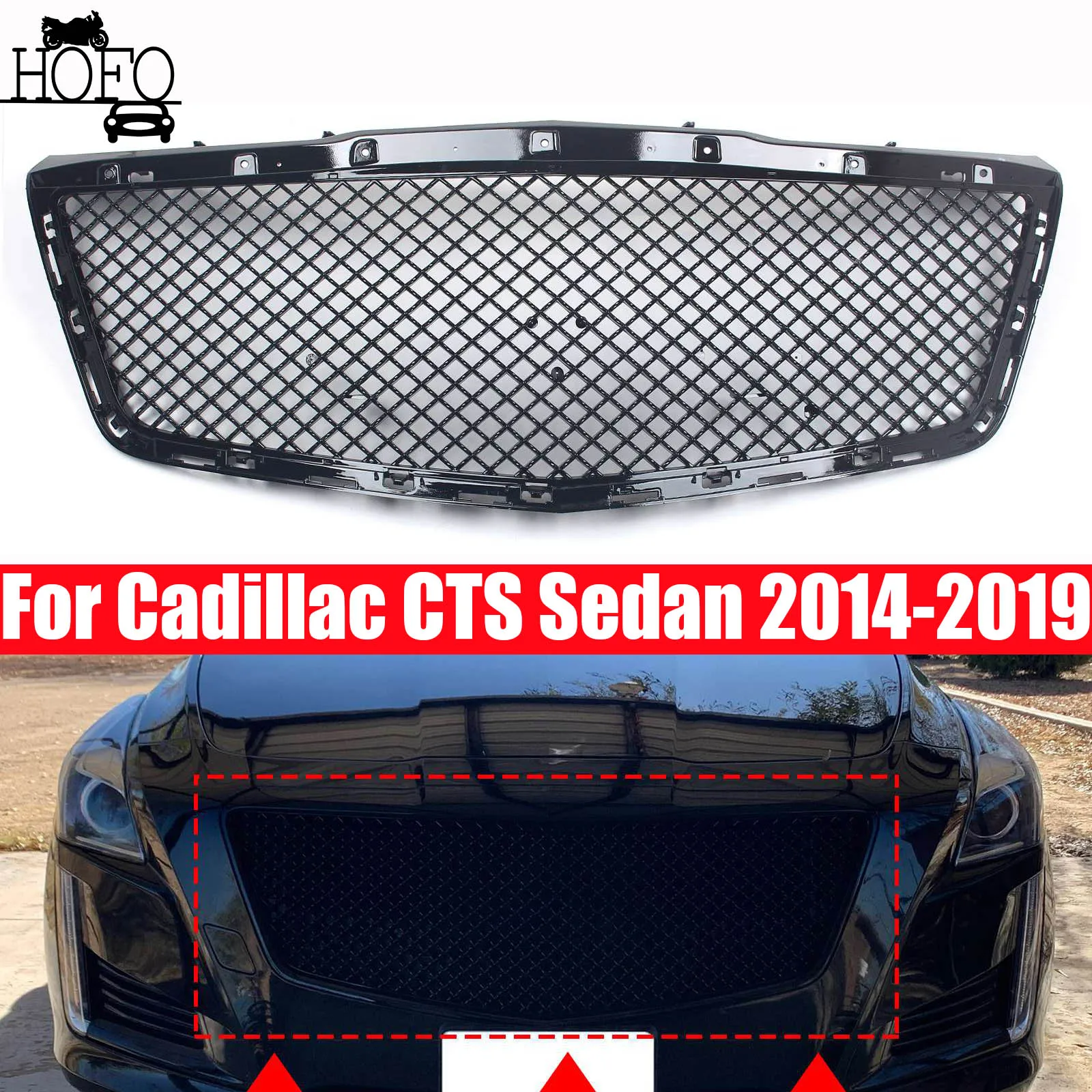 

Front Bumper Grille Upper Grill For 2014-2019 Cadillac CTS Sedan ABS Plastic