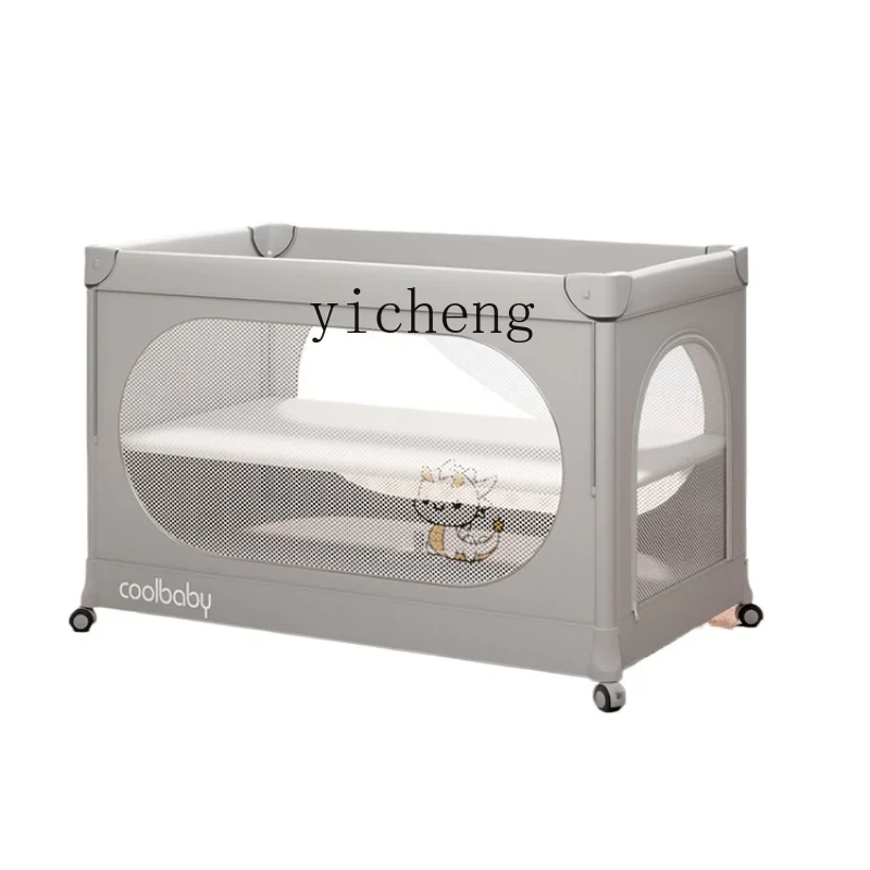 

Tqh One-Click Folding Crib Multi-Function Adjustable Height Stitching Movable Portable Newborn Babies' Bed
