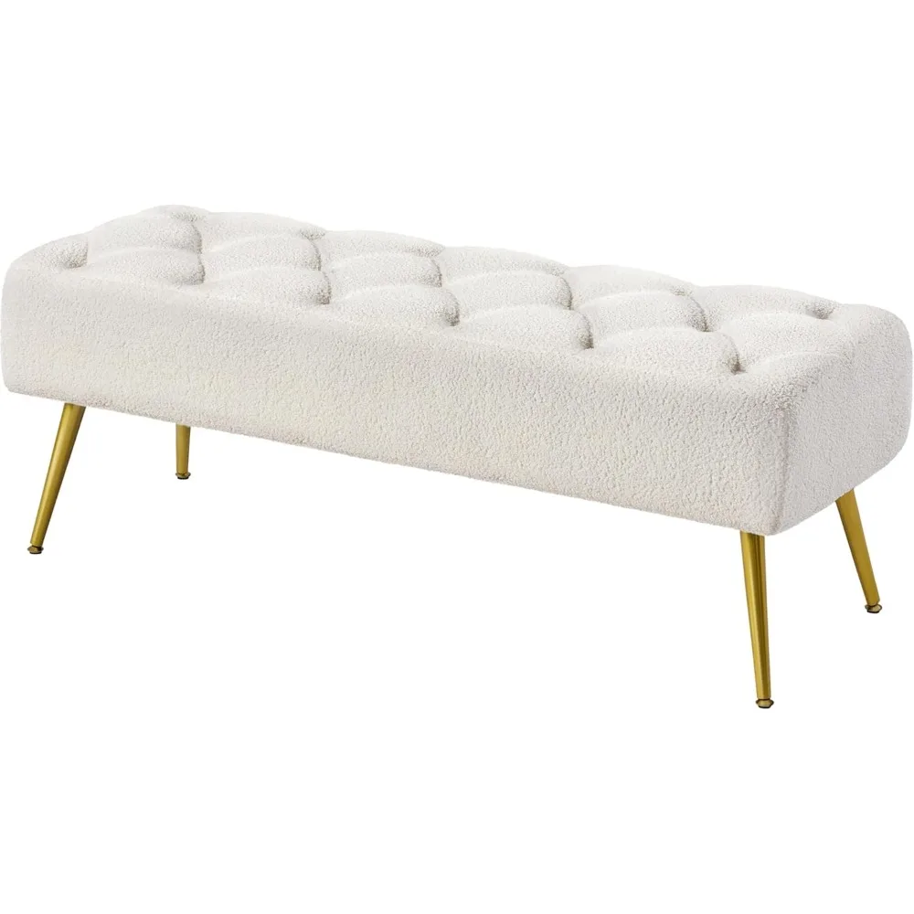 45 Inch Modern Upholstered Button-Tufted Ottoman Bench with Metal Legs for Living Room and Bedroom