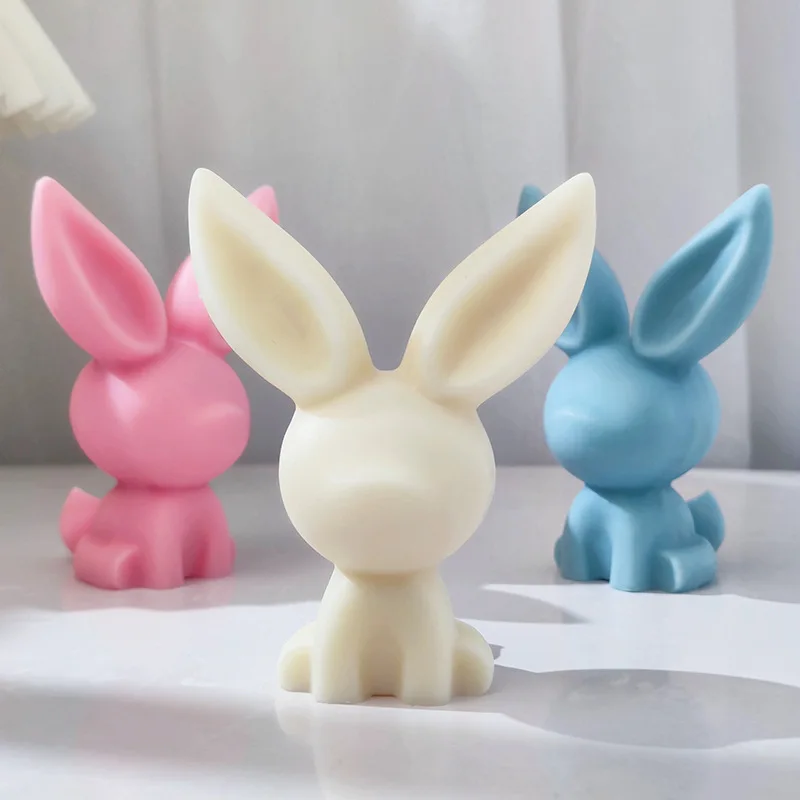 

SZ838 Long Ear Rabbit Candle Soap Silicone Mold 3D Bunny Chocolate Cake Baking Mould