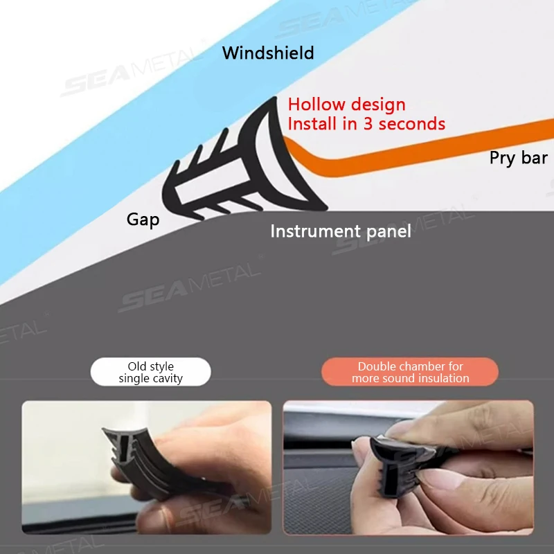 SEAMETAL 160CM Car Dashboard Seal Strip Upgrade Double Sided Car Sticker Rubber Seals Better Sound Insulation for Car Accessorie image 6
